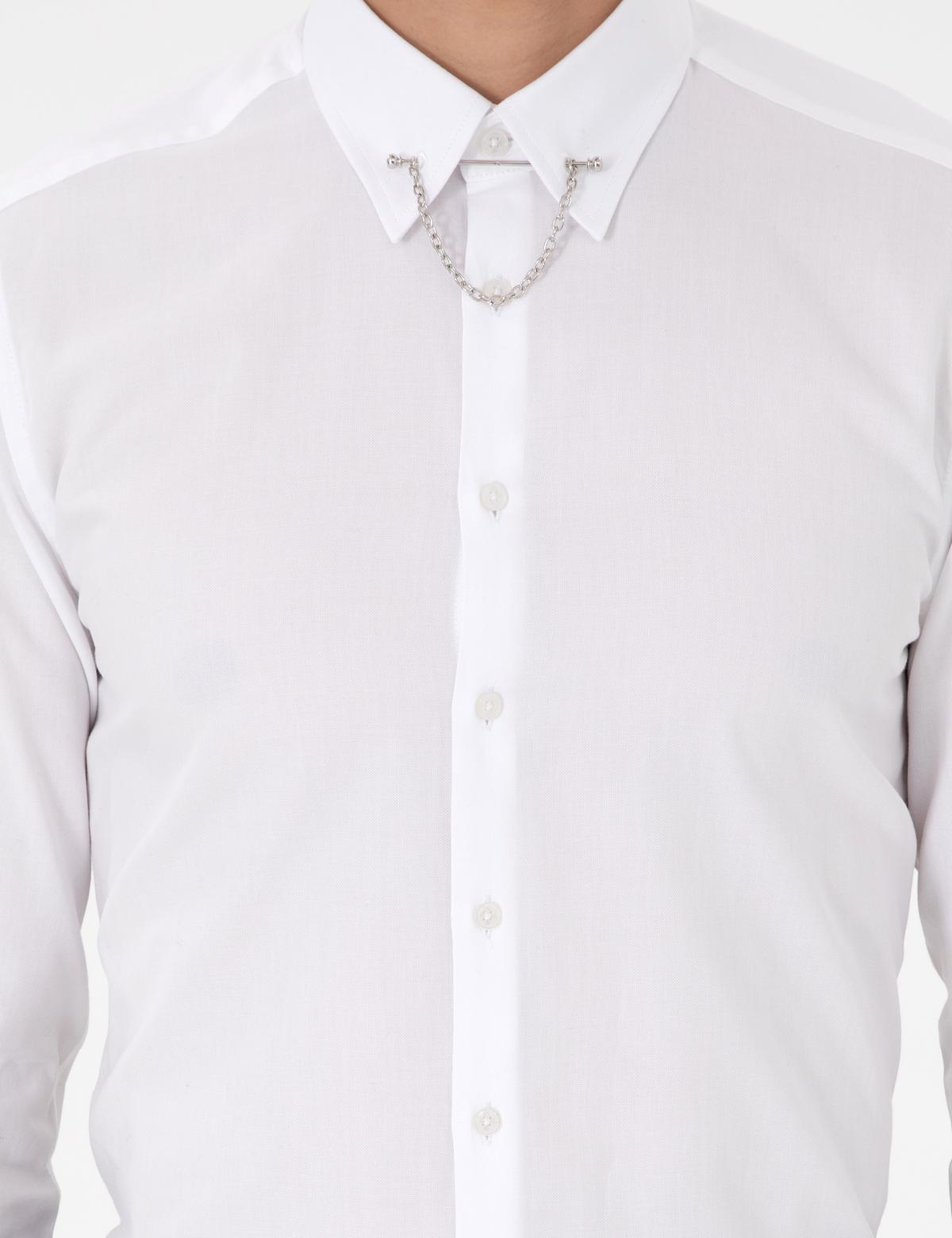 Beyaz Slim Fit Smokin Gömlek - 50286247008