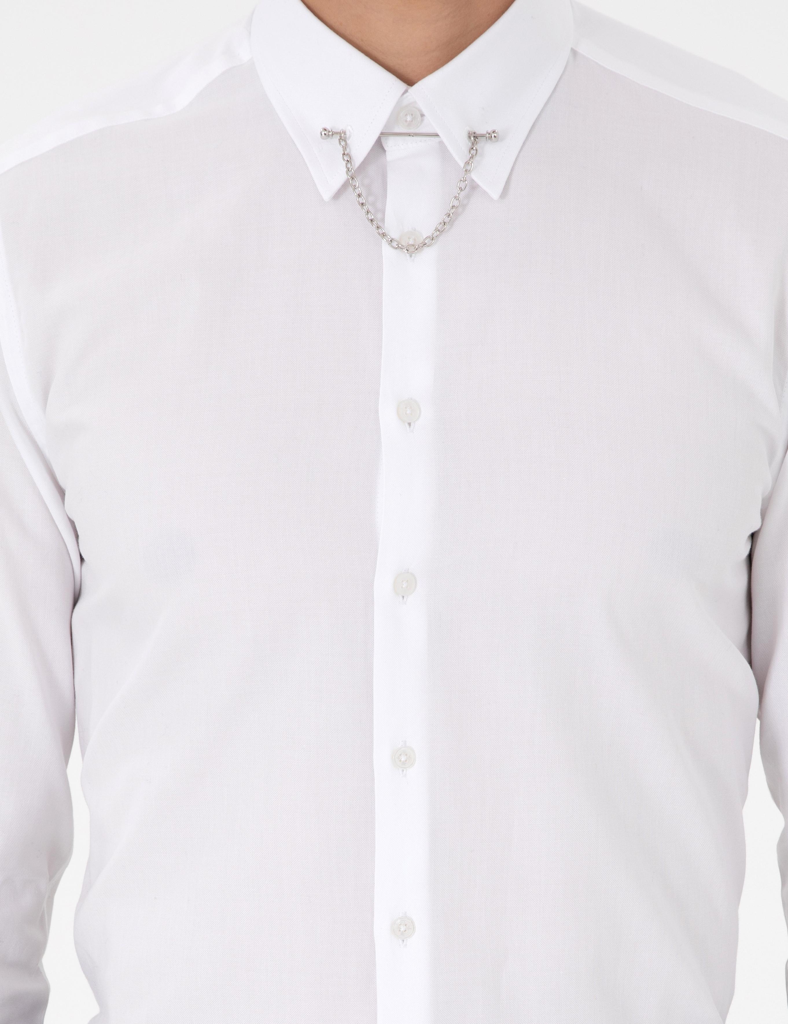 Beyaz Slim Fit Smokin Gömlek