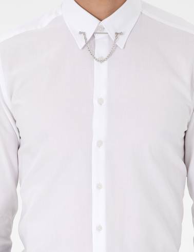 Beyaz Slim Fit Smokin Gömlek