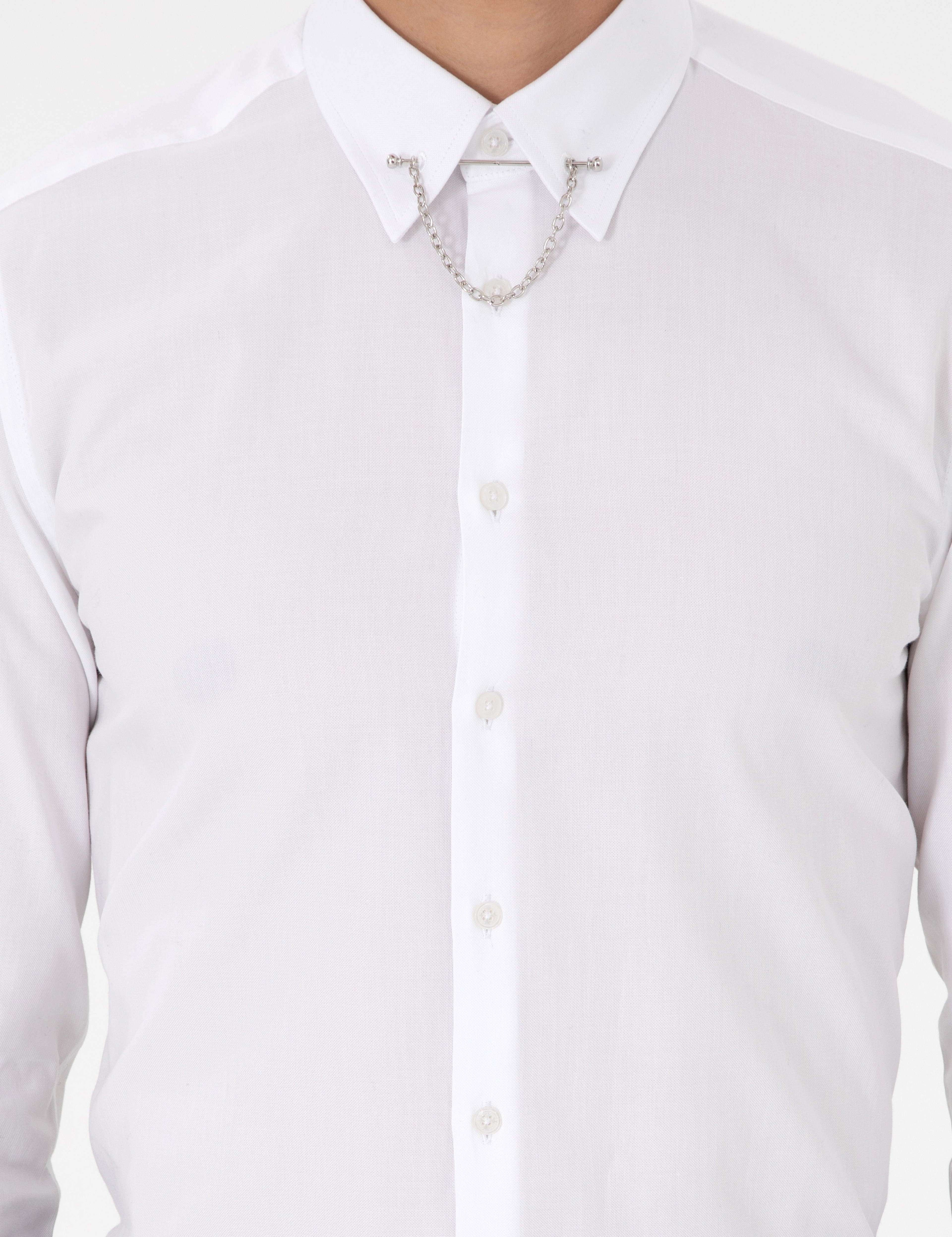 Beyaz Slim Fit Smokin Gömlek - Image 6
