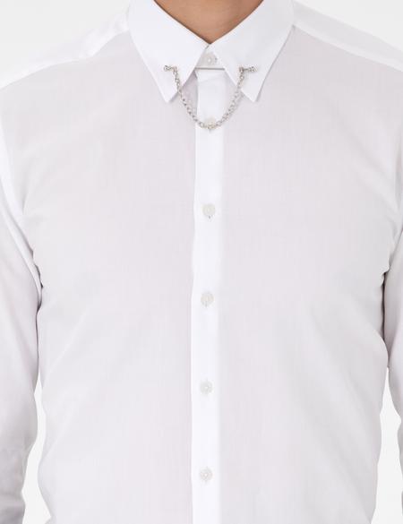 Beyaz Slim Fit Smokin Gömlek - 50286247008
