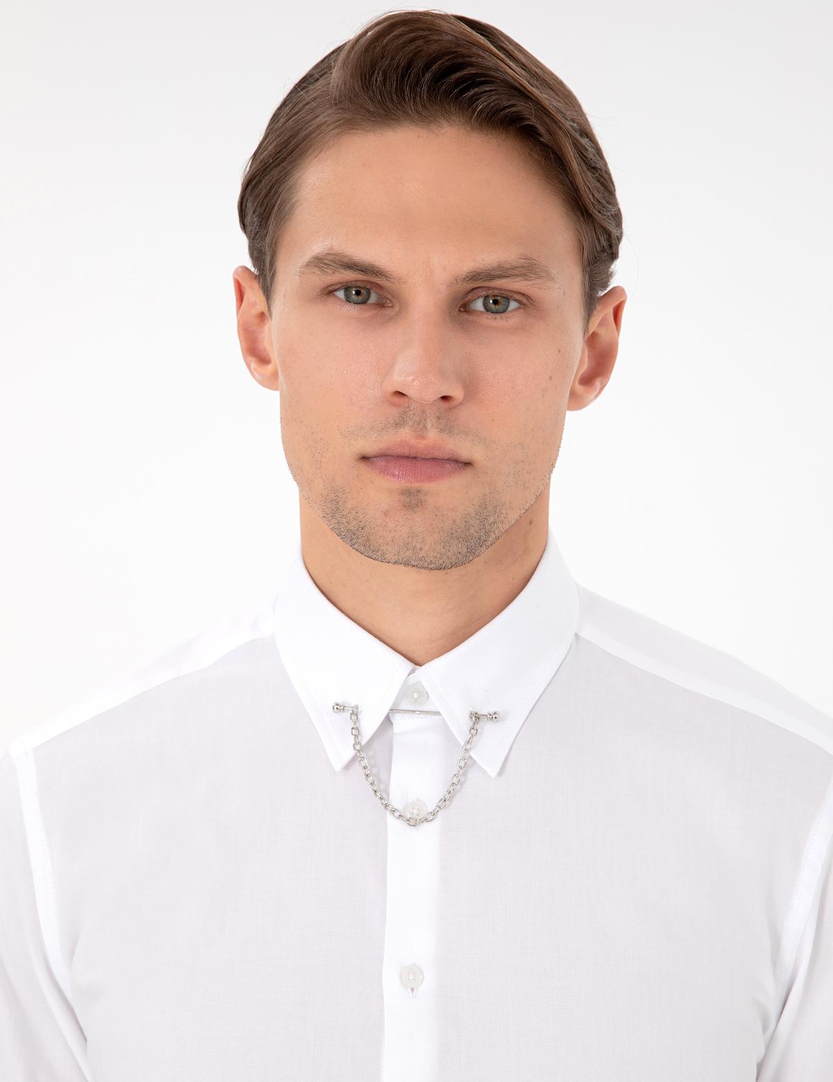 Beyaz Slim Fit Smokin Gömlek - 50286247008