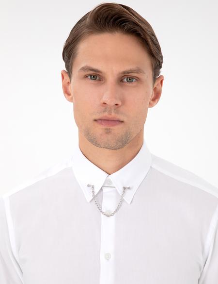 Beyaz Slim Fit Smokin Gömlek - 50286247008