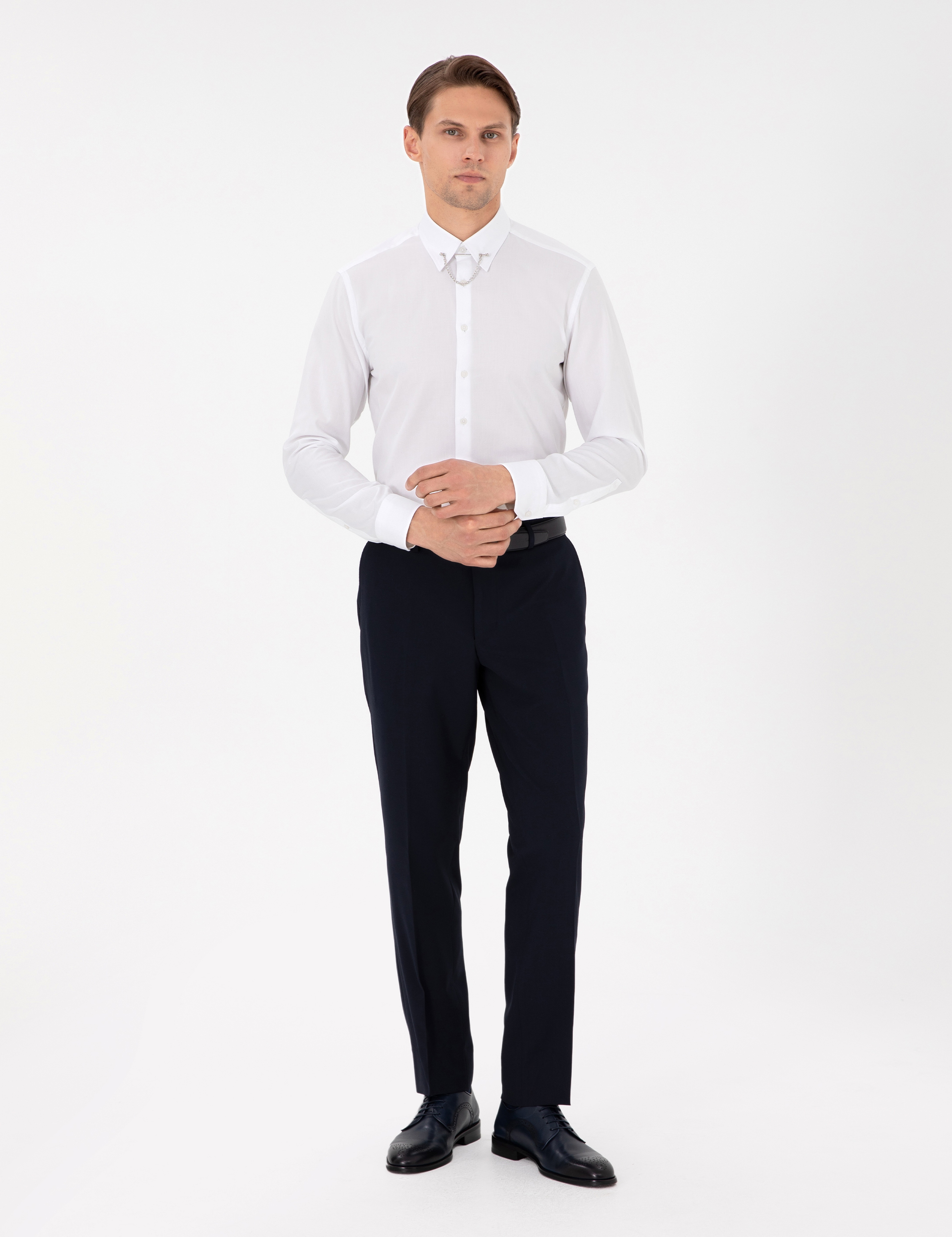 Beyaz Slim Fit Smokin Gömlek - Image 4