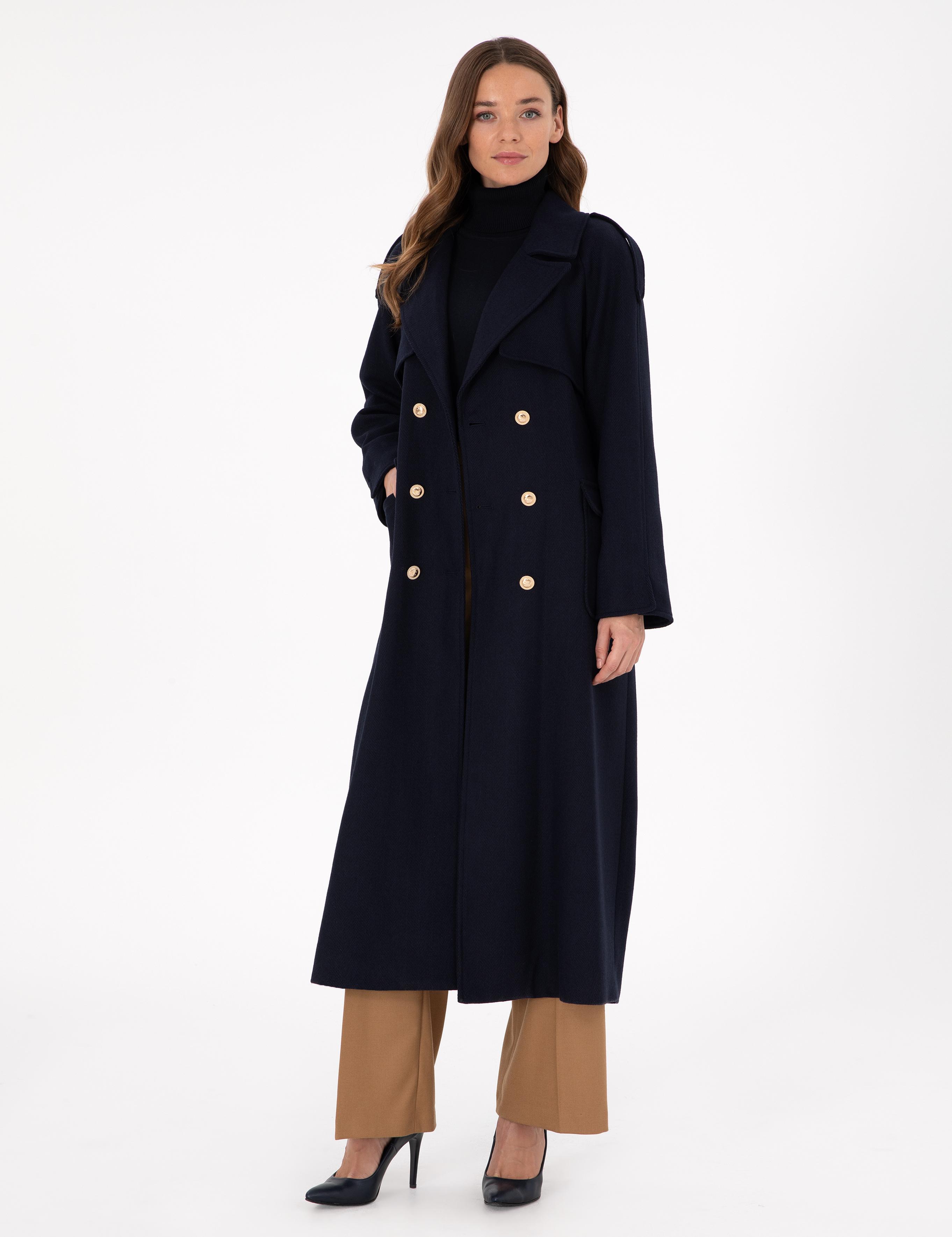 Lacivert Kaşe Kaban