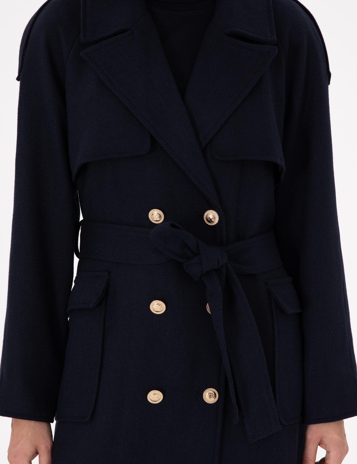 Lacivert Kaşe Kaban - 50290349020