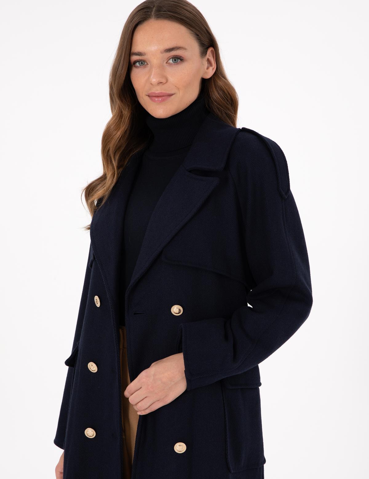 Lacivert Kaşe Kaban - 50290349020