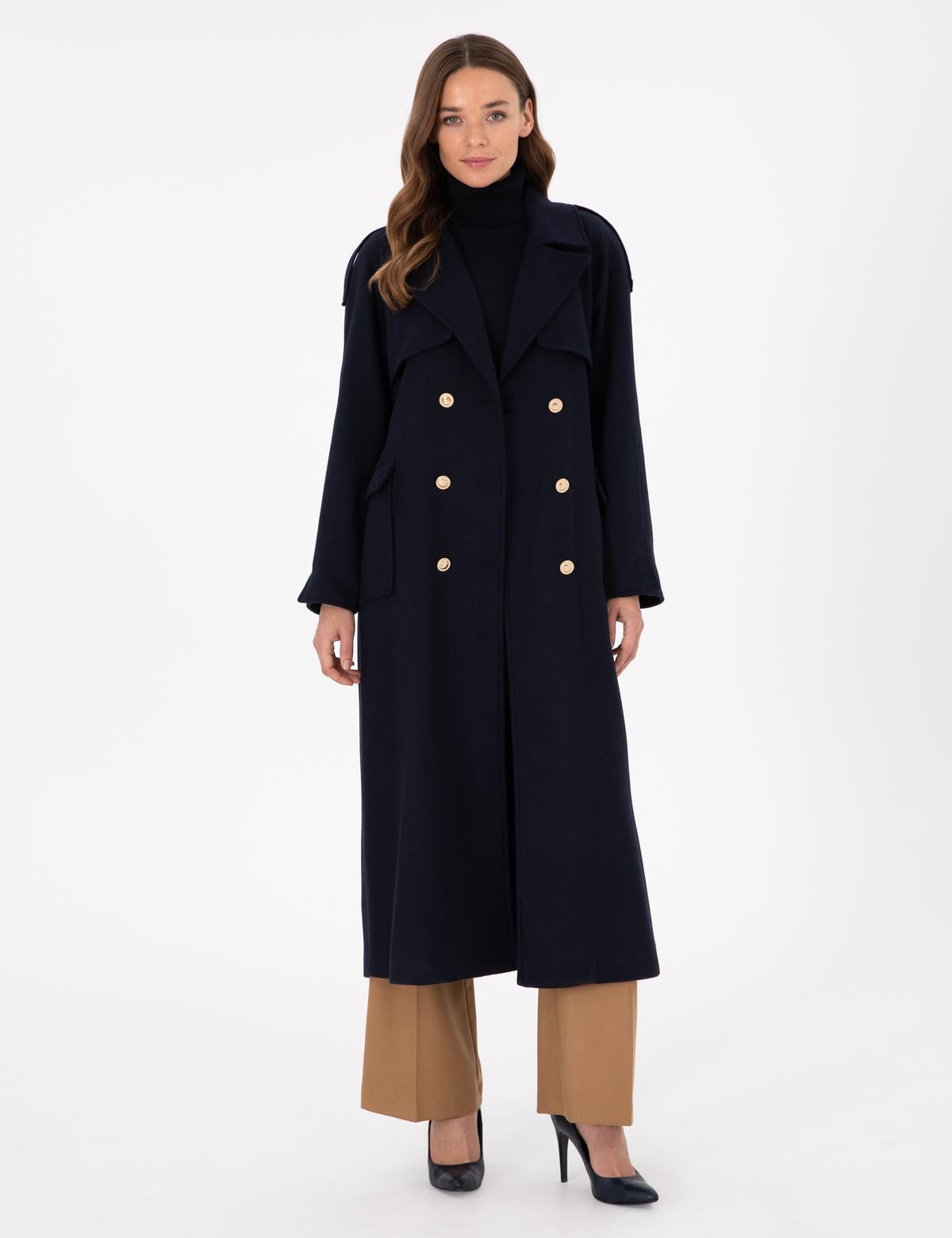 Lacivert Kaşe Kaban