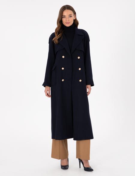 Lacivert Kaşe Kaban - 50290349020