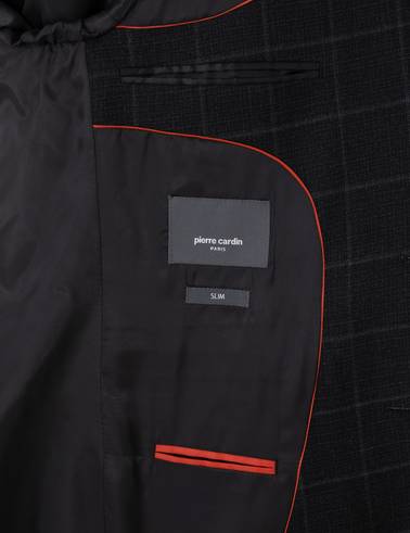 Siyah Slim Fit Ekose Yünlü Takım Elbise