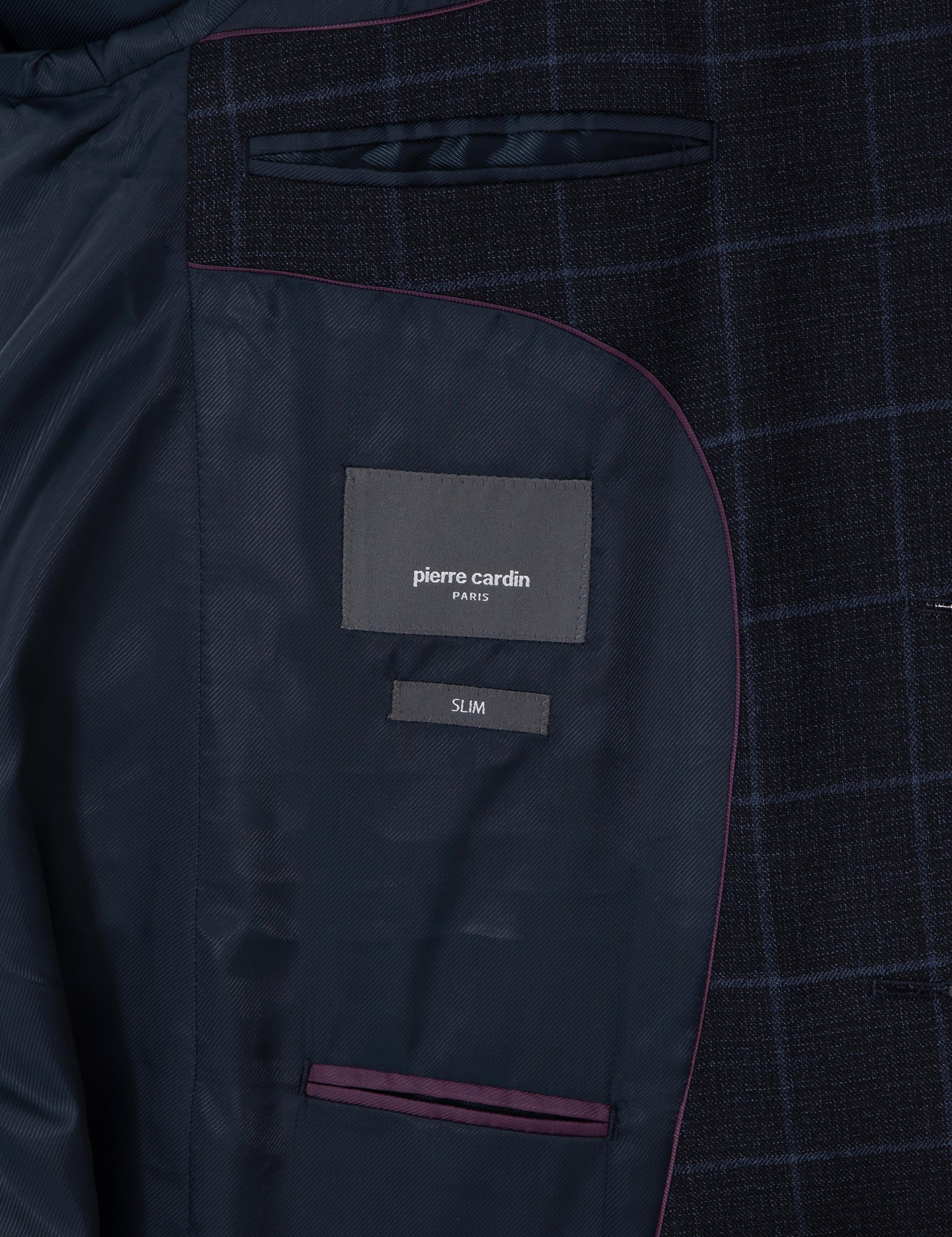 Lacivert Slim Fit Ekose Yünlü Takım Elbise