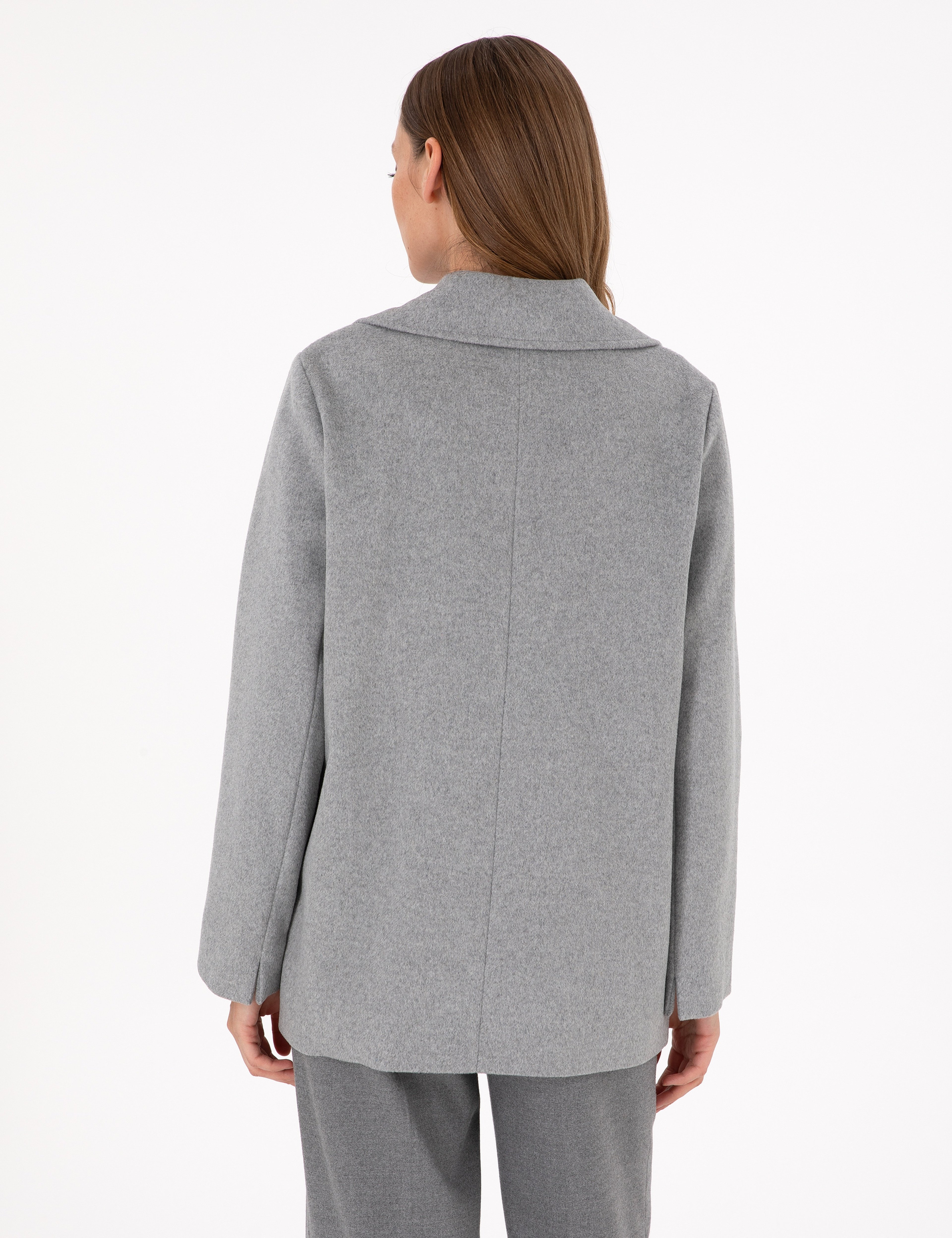 Gri Comfort Fit Yün Karışımlı Kaşe Kaban - Image 5