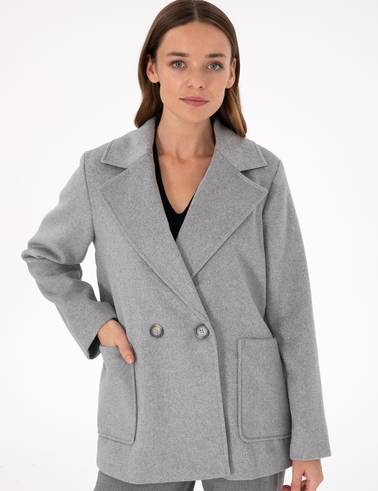 Gri Comfort Fit Kaşe Kaban