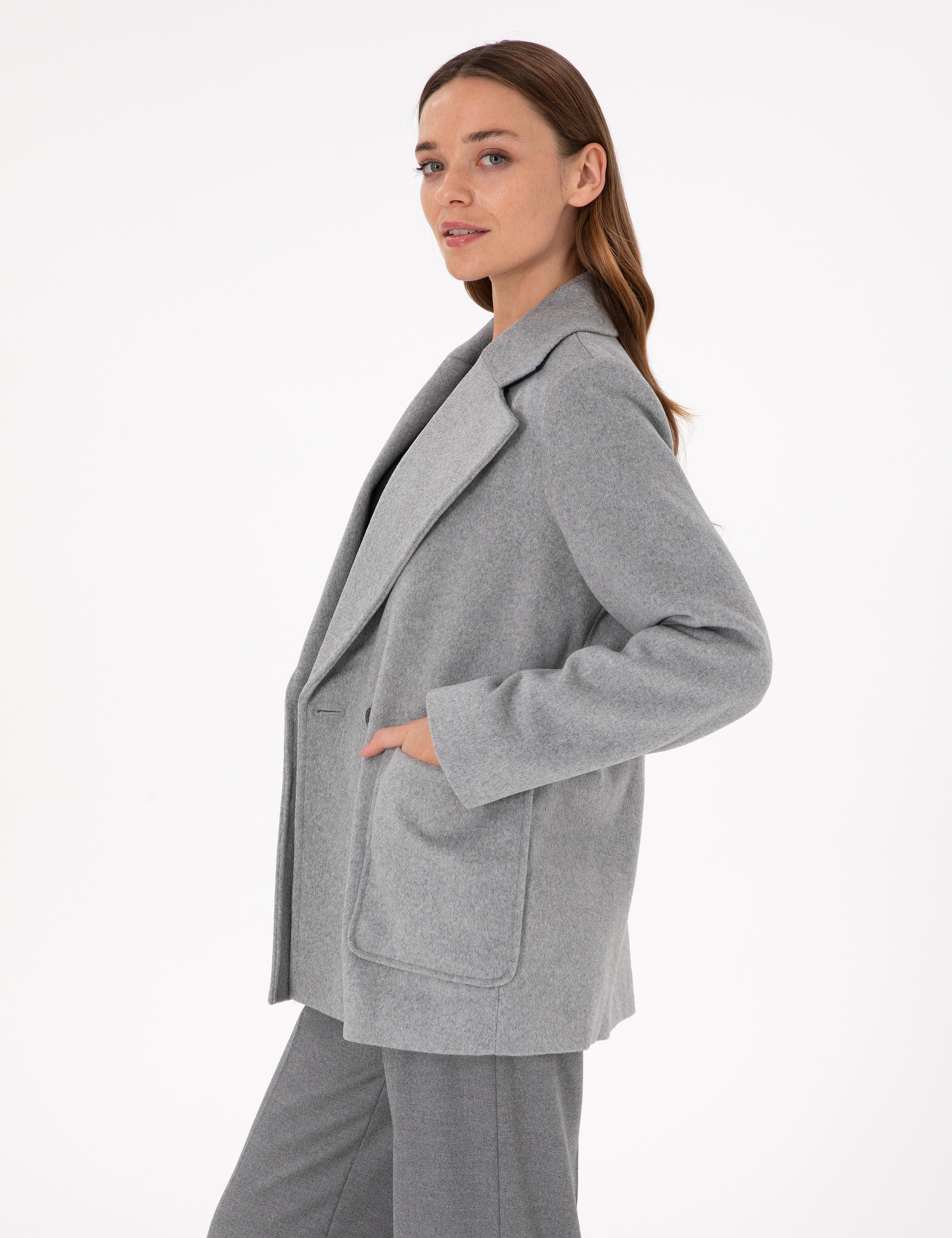 Gri Comfort Fit Kaşe Kaban