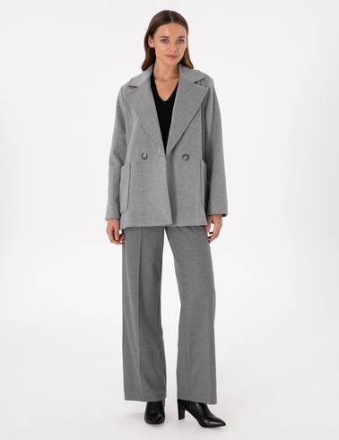 Gri Comfort Fit Kaşe Kaban