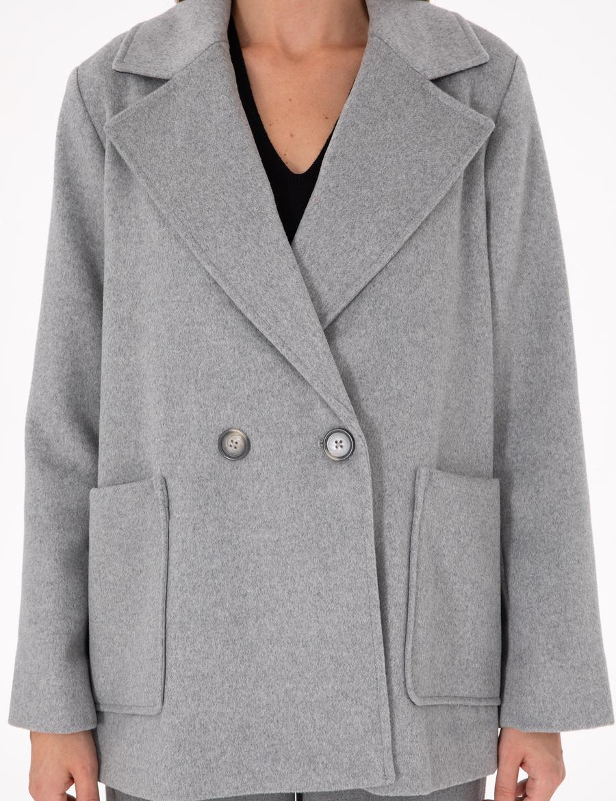 Gri Comfort Fit Kaşe Kaban