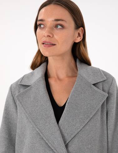 Gri Comfort Fit Kaşe Kaban