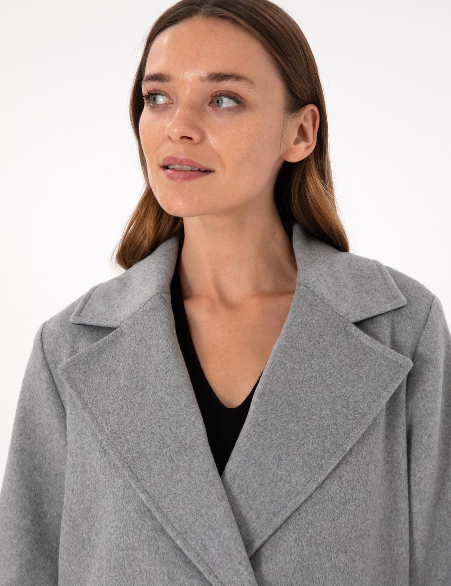 Gri Comfort Fit Kaşe Kaban