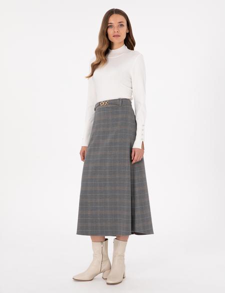 Gri A Kesim Dokuma Etek - 50292639003