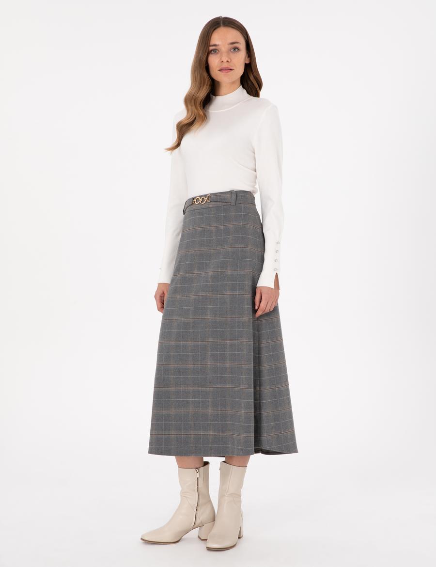 Gri A Kesim Dokuma Etek