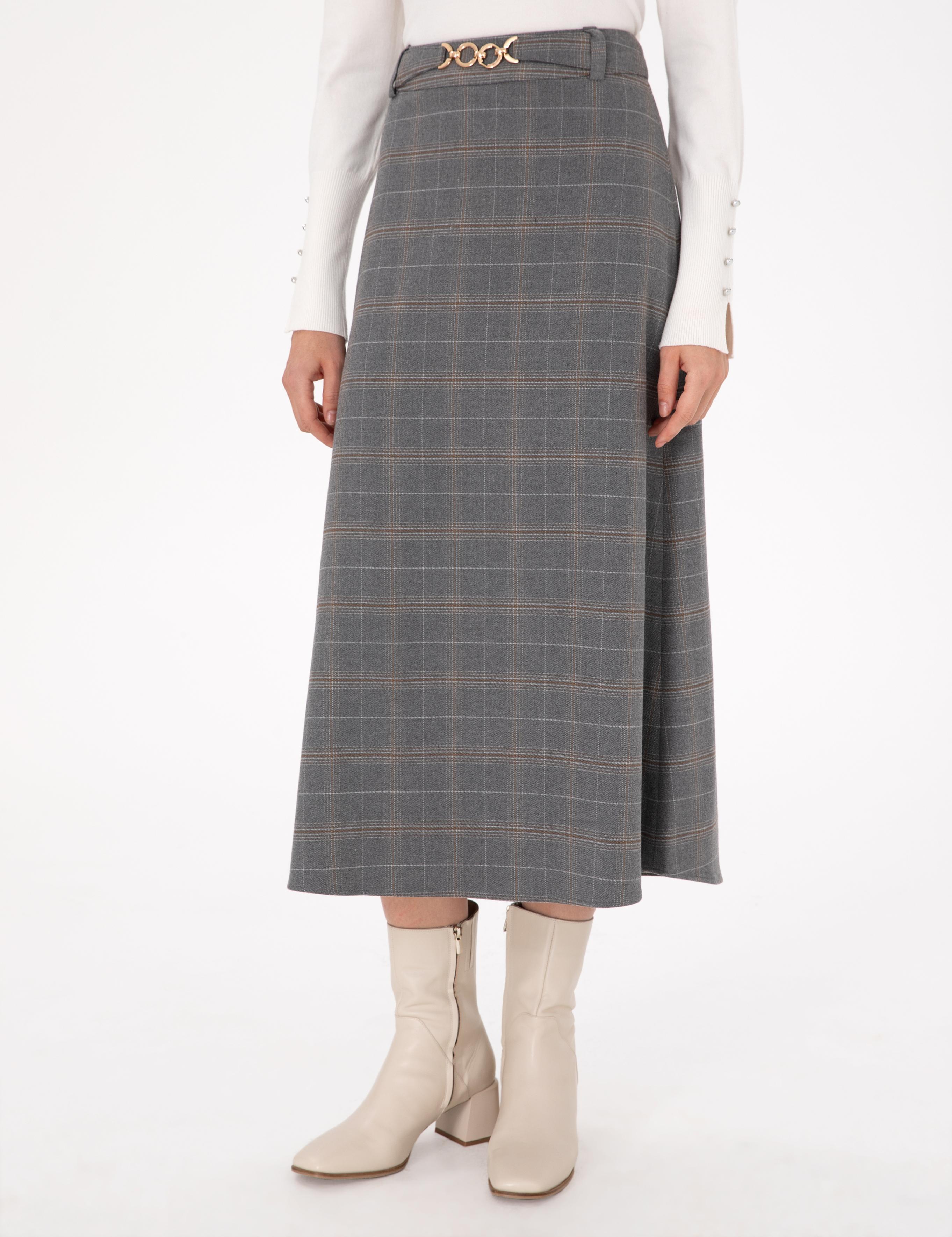 Gri A Kesim Dokuma Etek