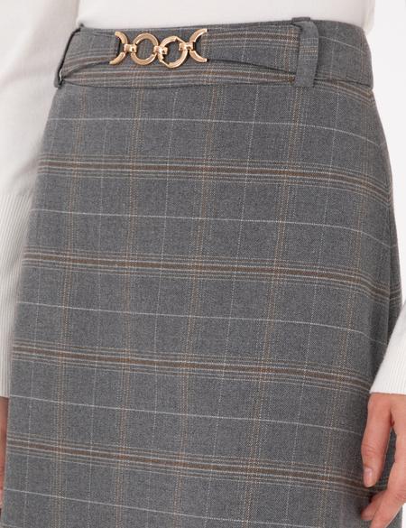 Gri A Kesim Dokuma Etek - 50292639003