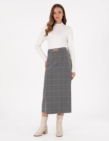 Gri A Kesim Dokuma Etek - 50292639003