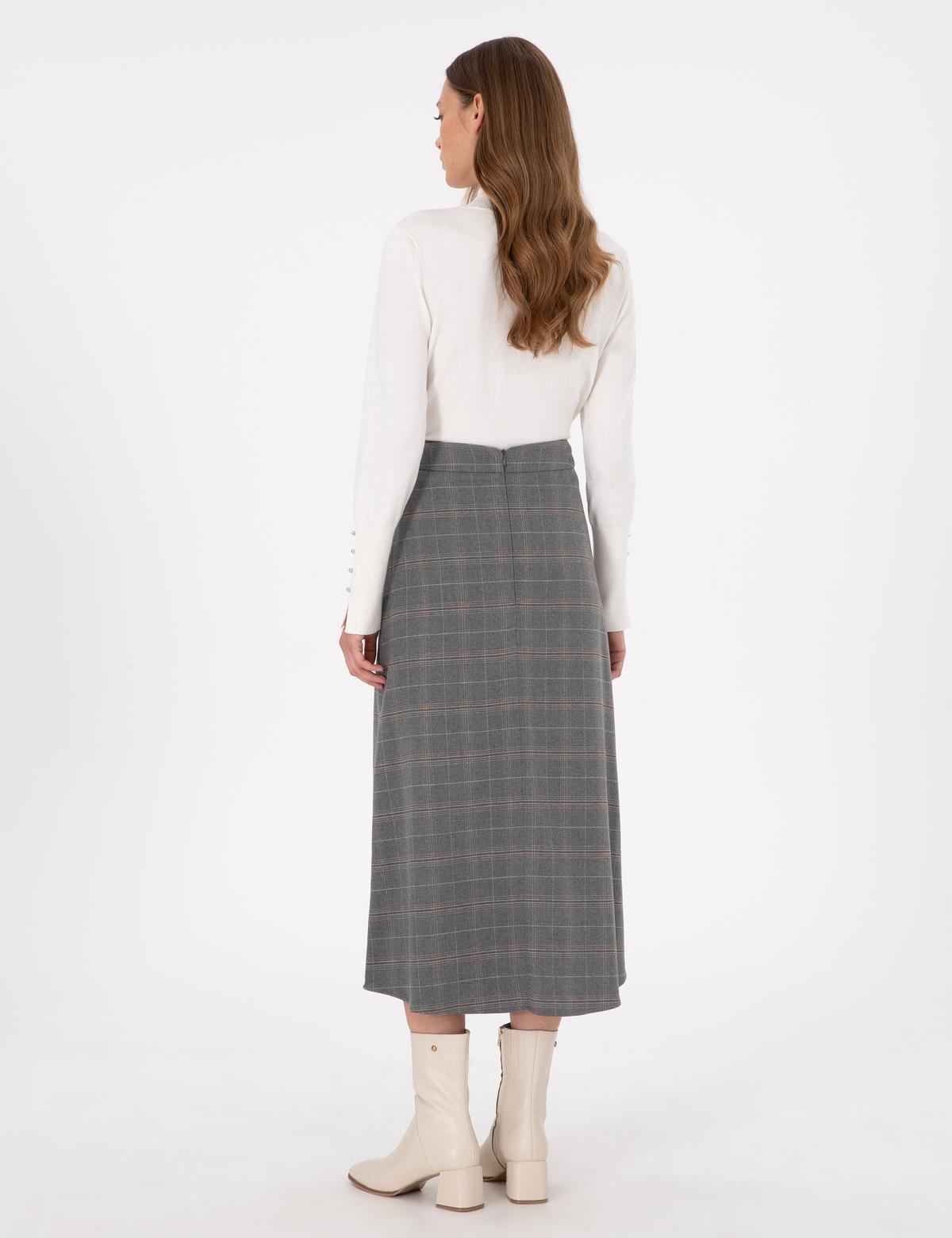 Gri A Kesim Dokuma Etek - 50292639003