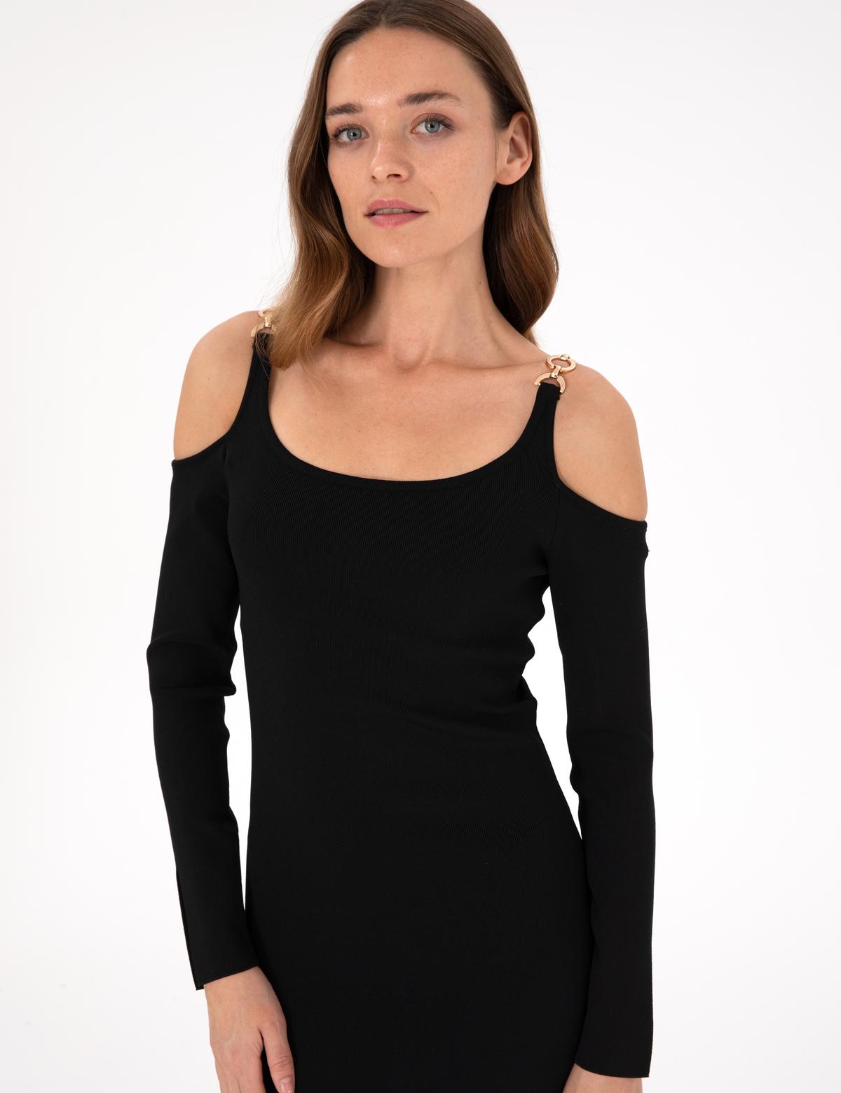 Siyah Ex. Slim Fit Triko Elbise - 50290603004