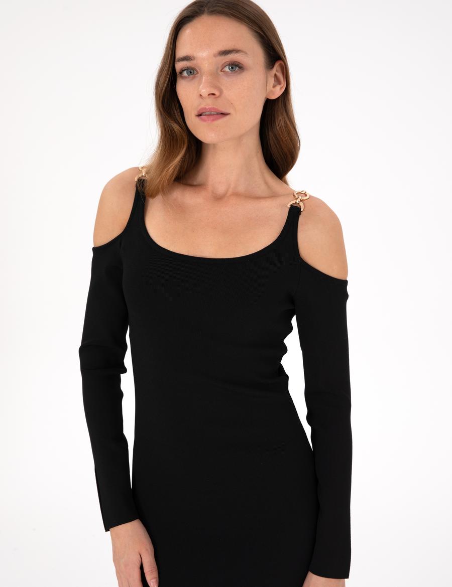 Siyah Ex. Slim Fit Triko Elbise