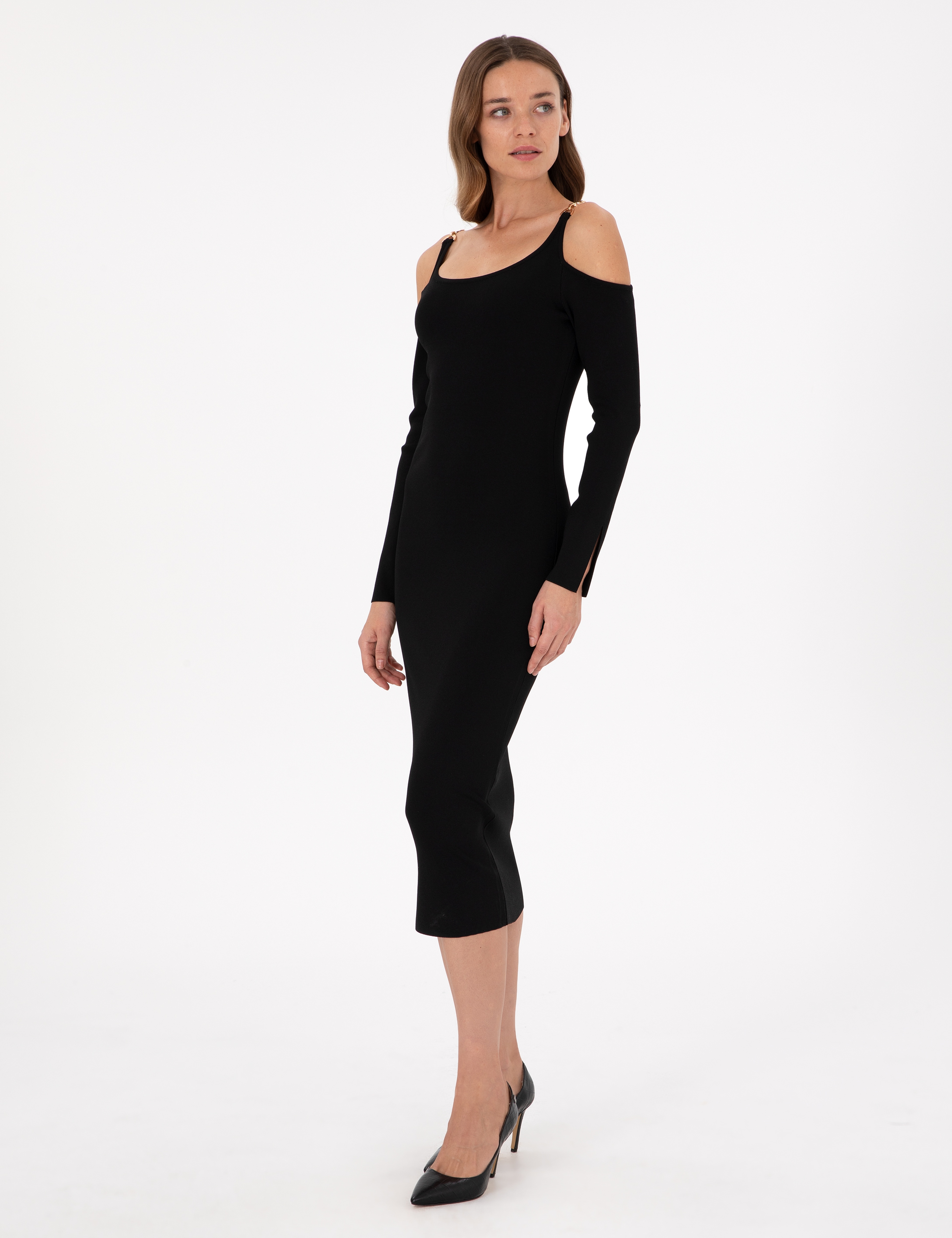 Siyah Extra Slim Fit Triko Elbise - Image 1