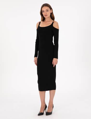 Siyah Ex. Slim Fit Triko Elbise