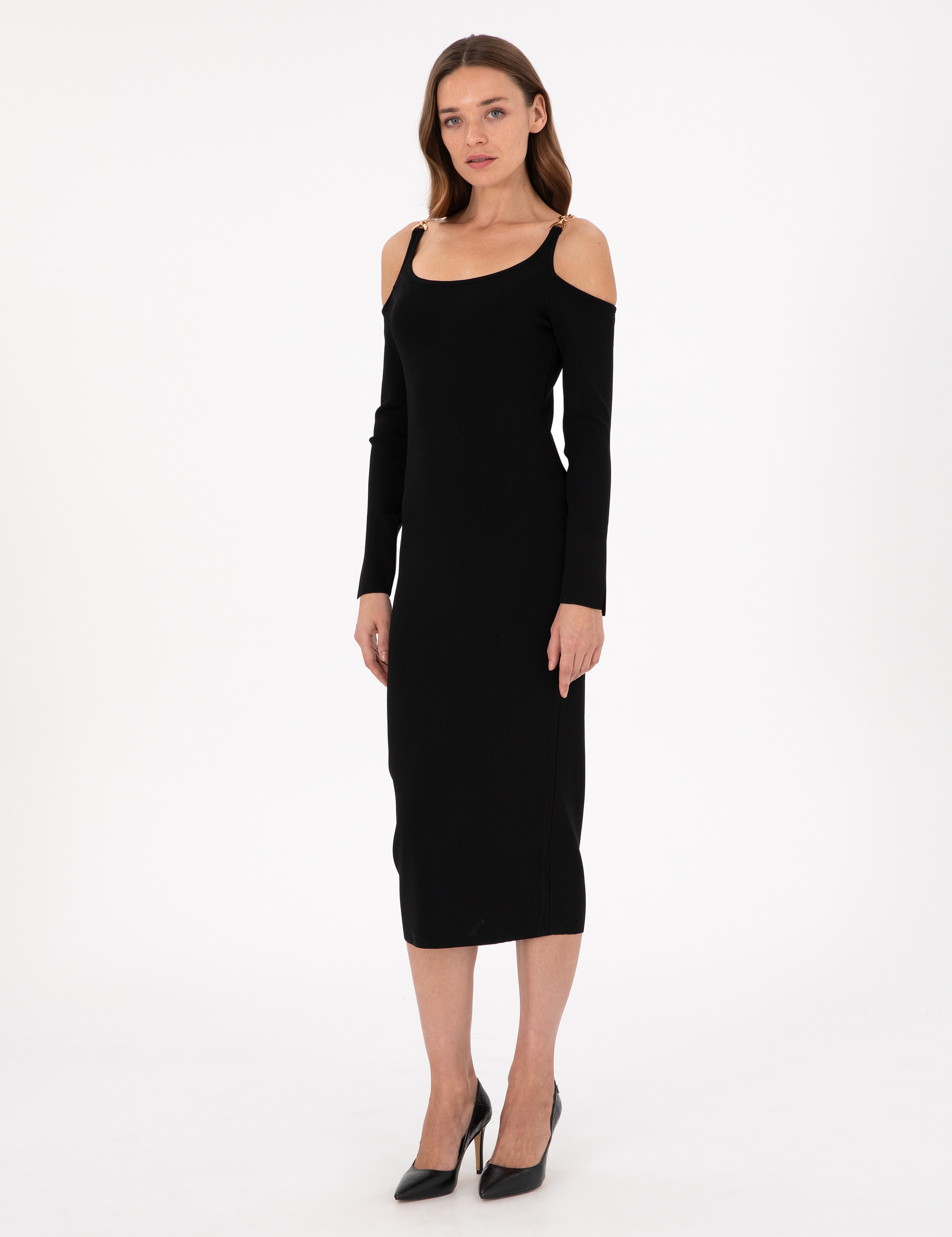 Siyah Extra Slim Fit Triko Elbise - Image 3