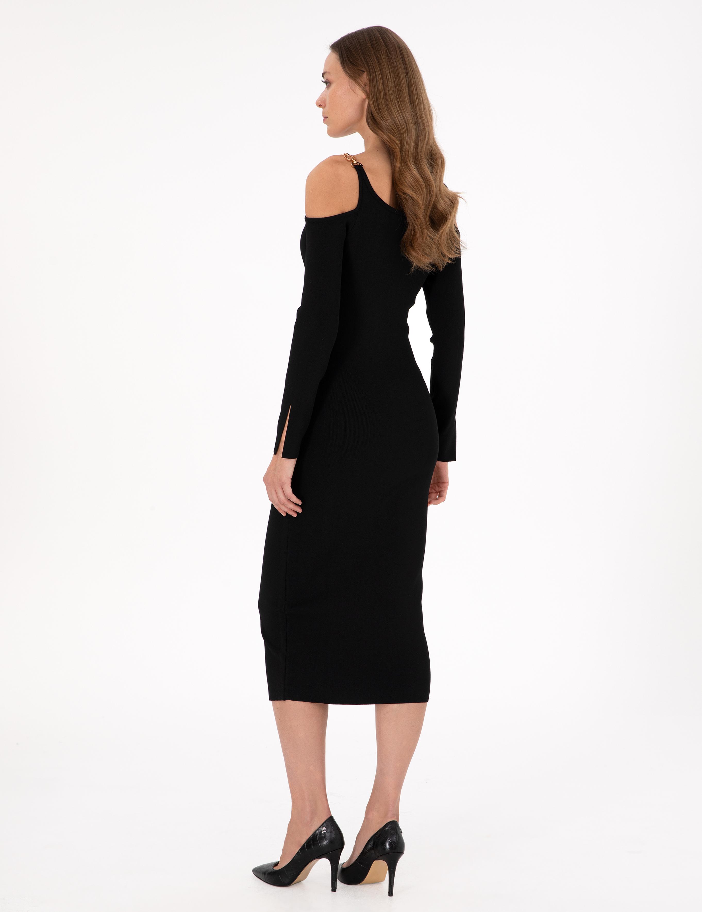 Siyah Ex. Slim Fit Triko Elbise