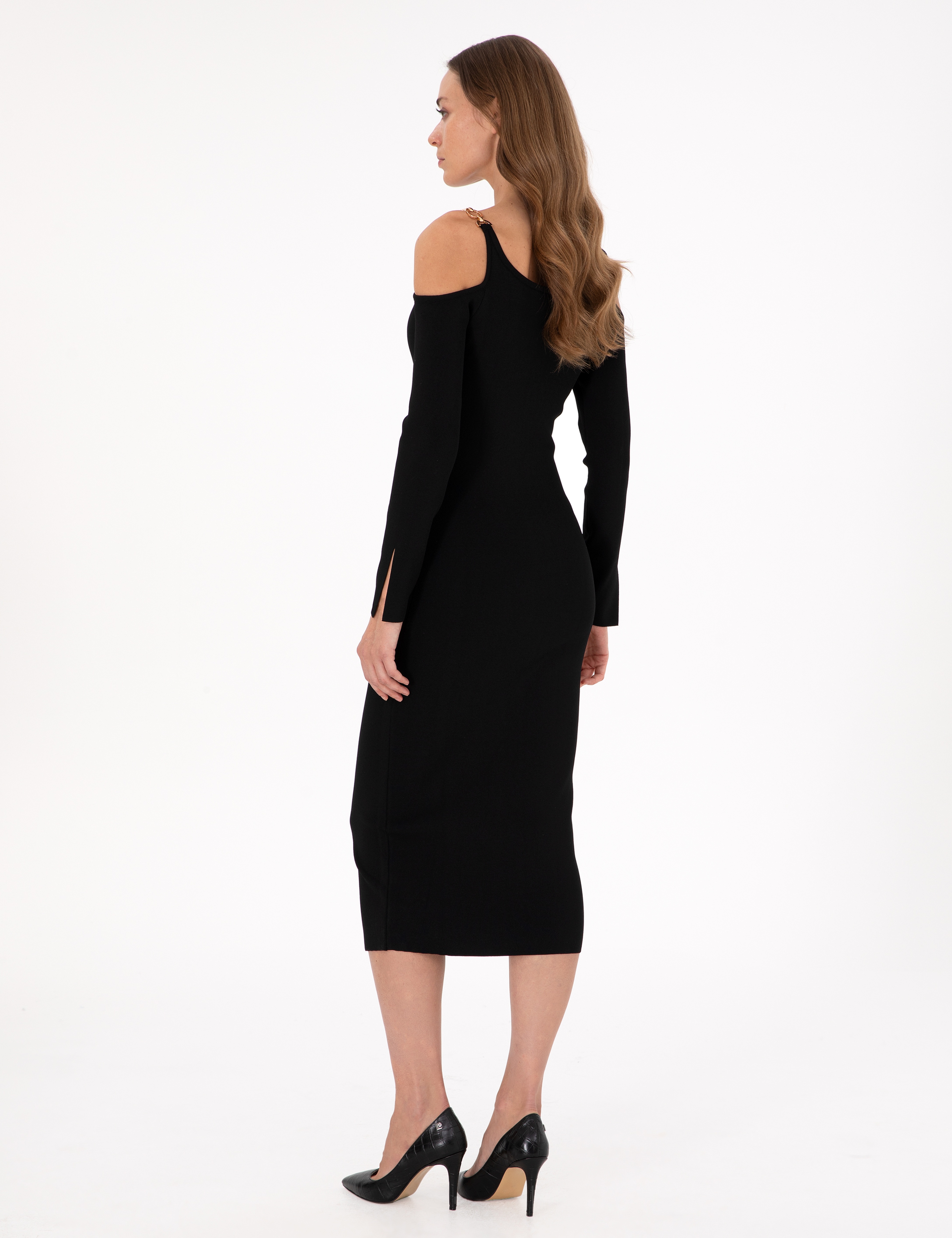 Siyah Extra Slim Fit Triko Elbise - Image 4