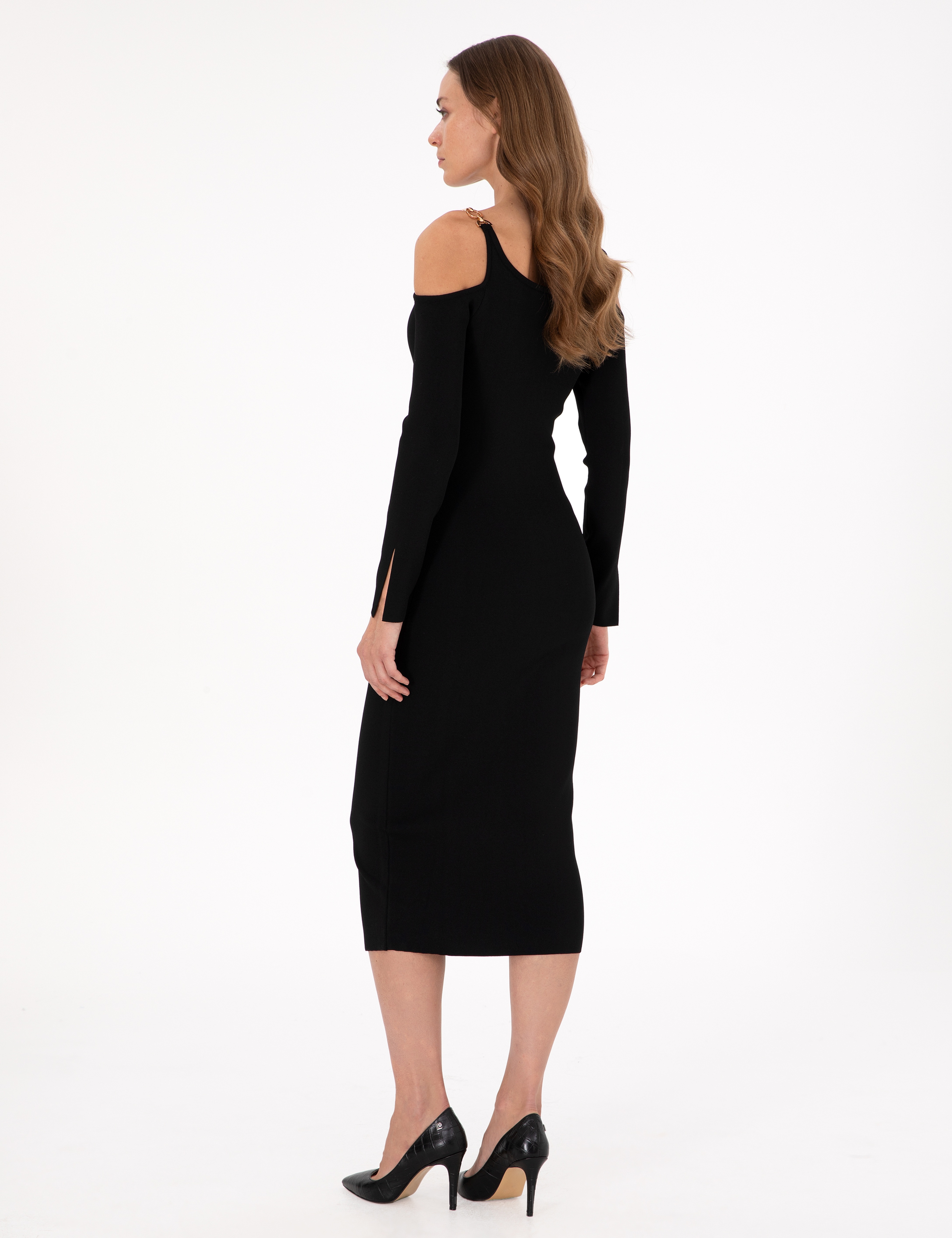 Siyah Extra Slim Fit Triko Elbise