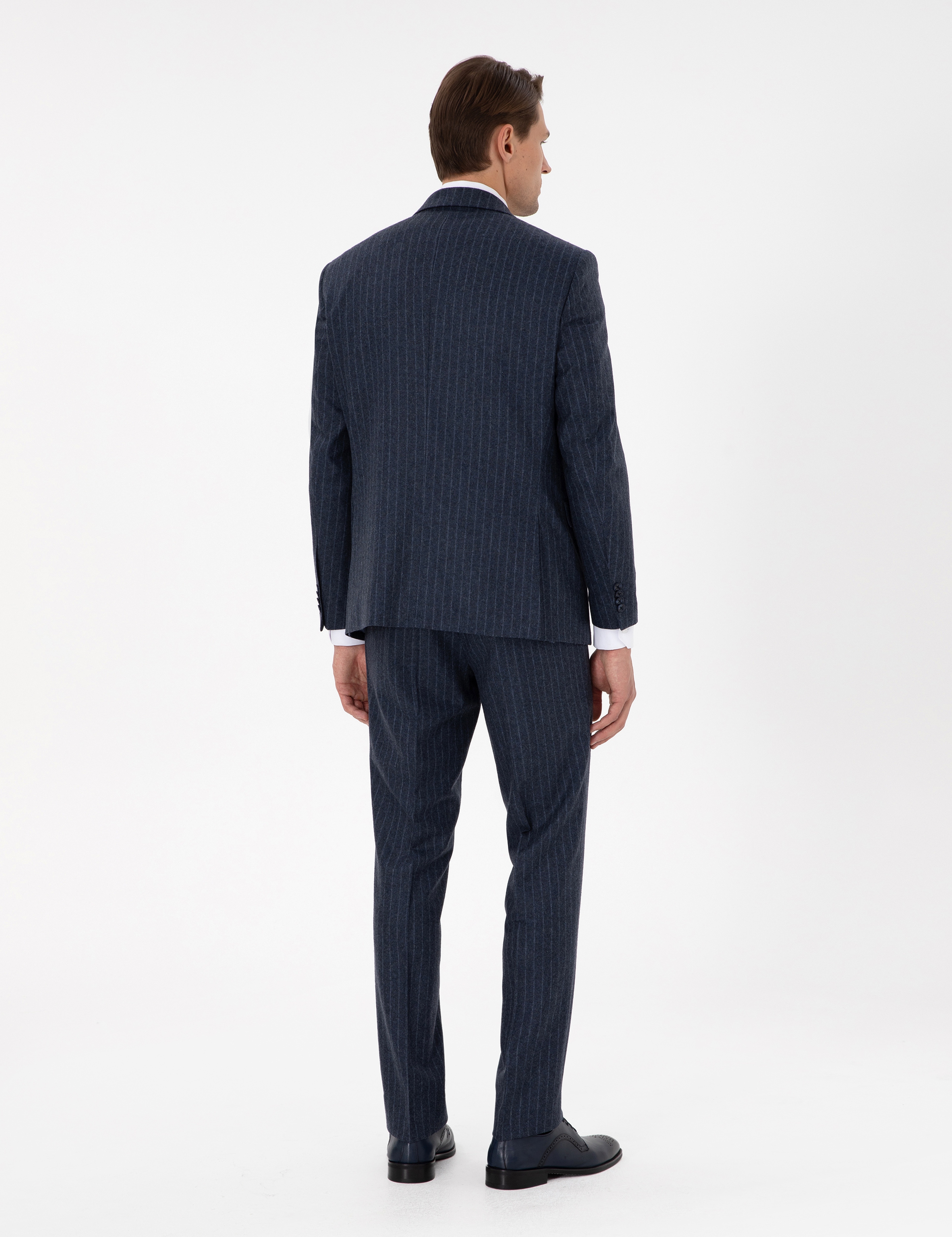 İndigo Slim Fit Çizgili Yün Karışımlı Takım Elbise - Image 5