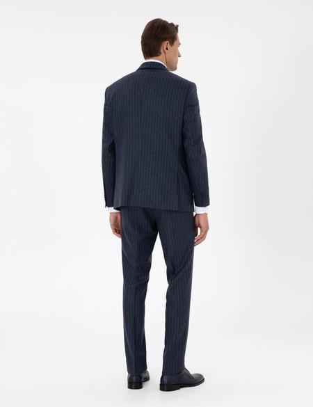 İndigo Slim Fit Çizgili Yün Karışımlı Takım Elbise - 50291962008