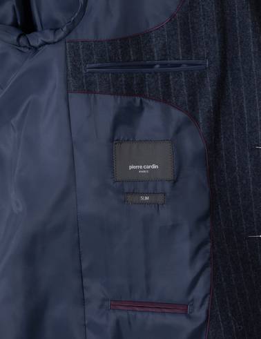 İndigo Slim Fit Çizgili Yün Karışımlı Takım Elbise