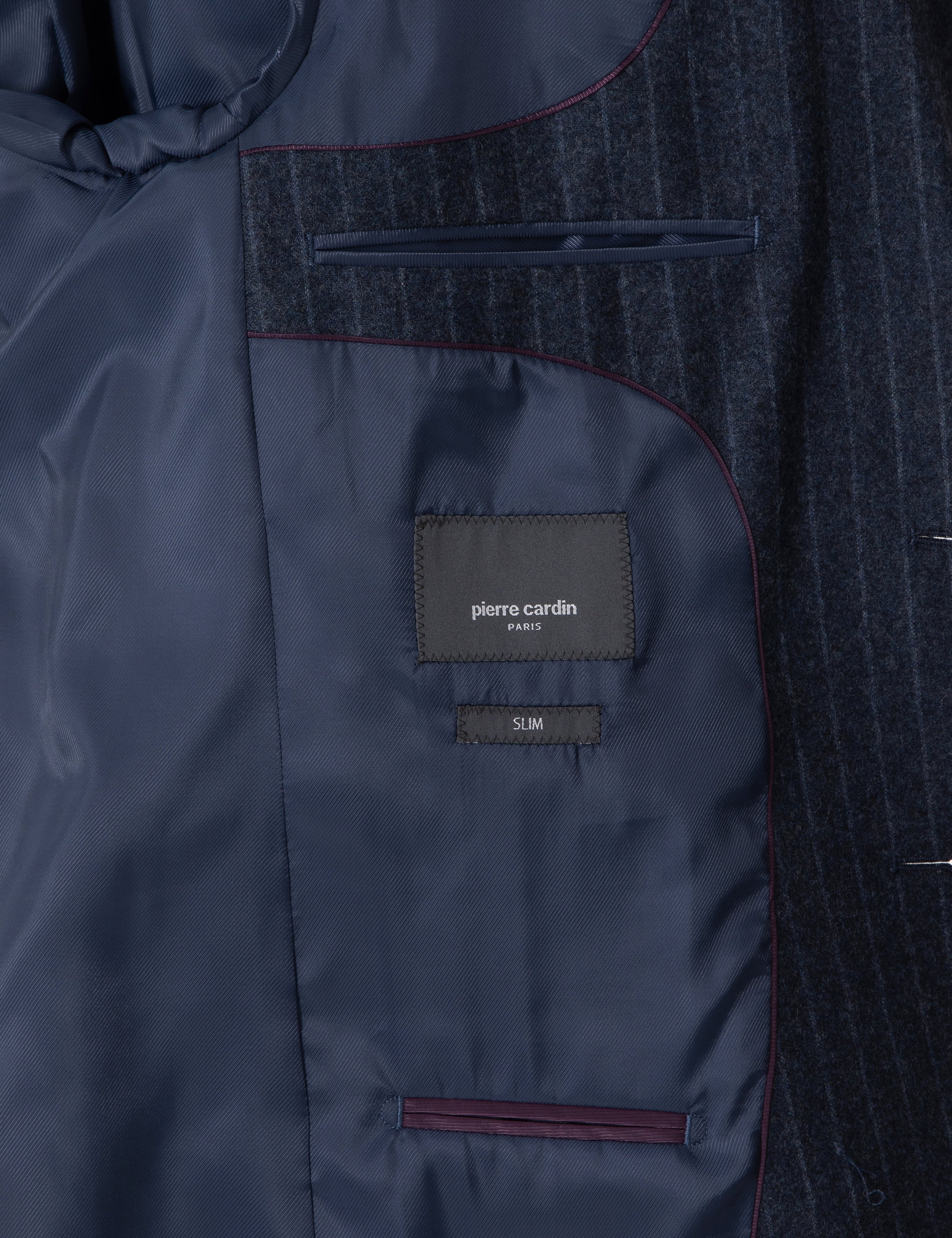İndigo Slim Fit Çizgili Yün Karışımlı Takım Elbise