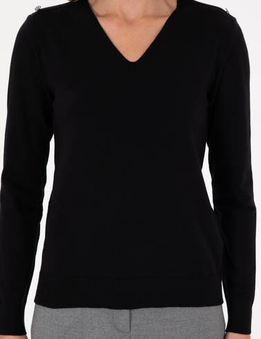 Siyah Ex. Slim Fit V Yaka Basic Kazak