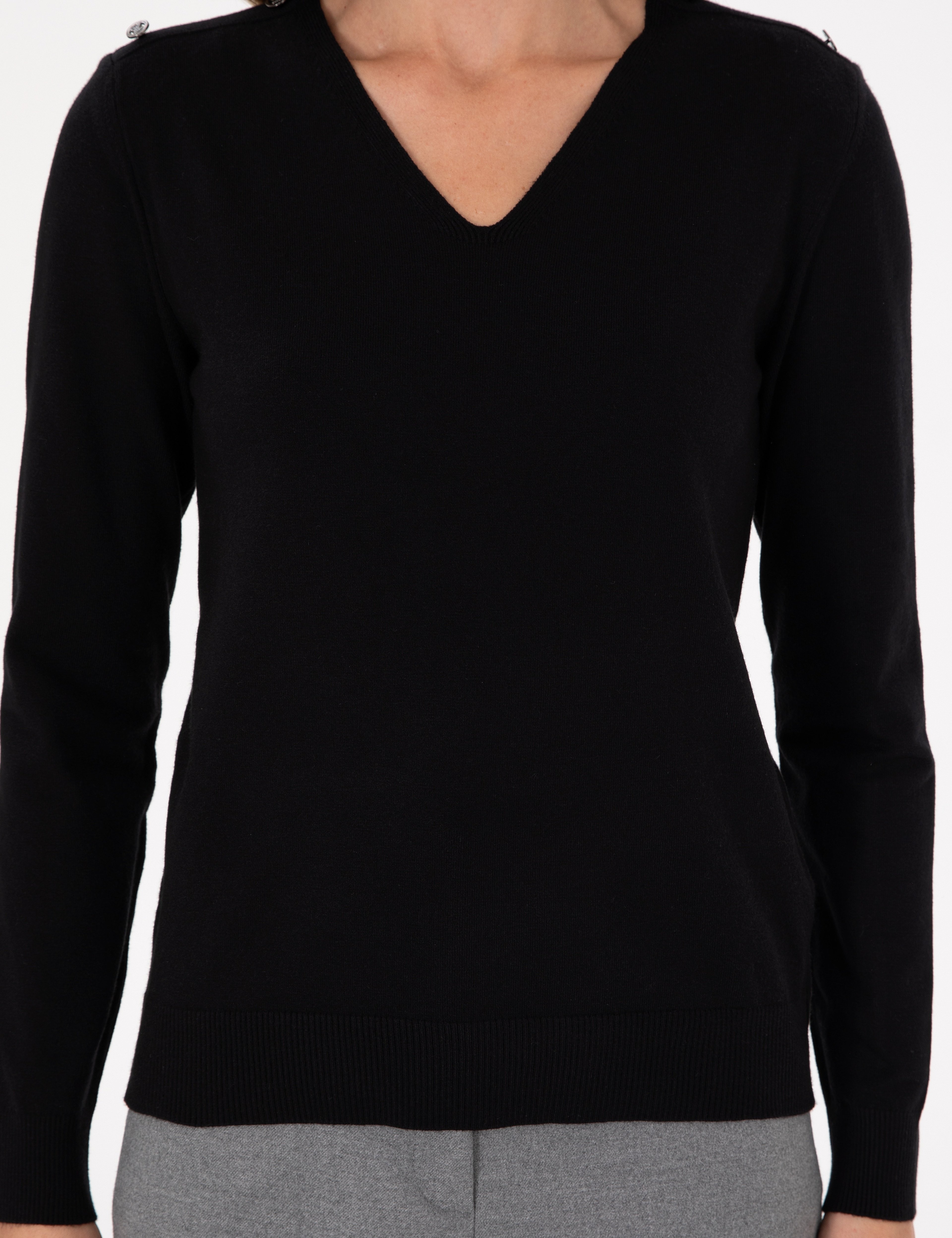 Siyah Extra Slim Fit V Yaka Basic Kazak - Image 6