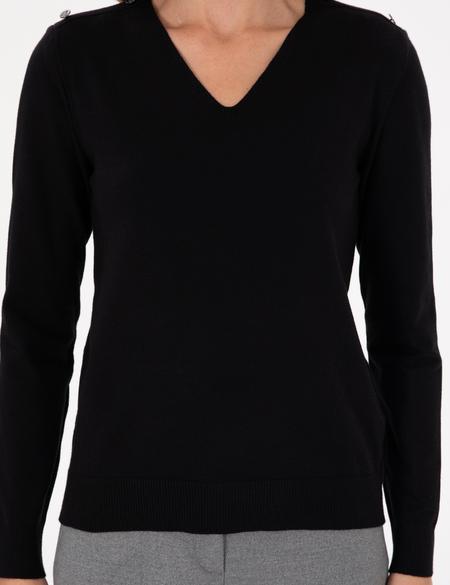 Siyah Ex. Slim Fit V Yaka Basic Kazak - 50290577012