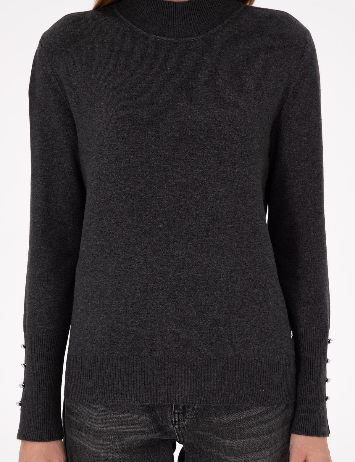 Antrasit Slim Fit Yarım Balıkçı Basic Kazak - 50290578003