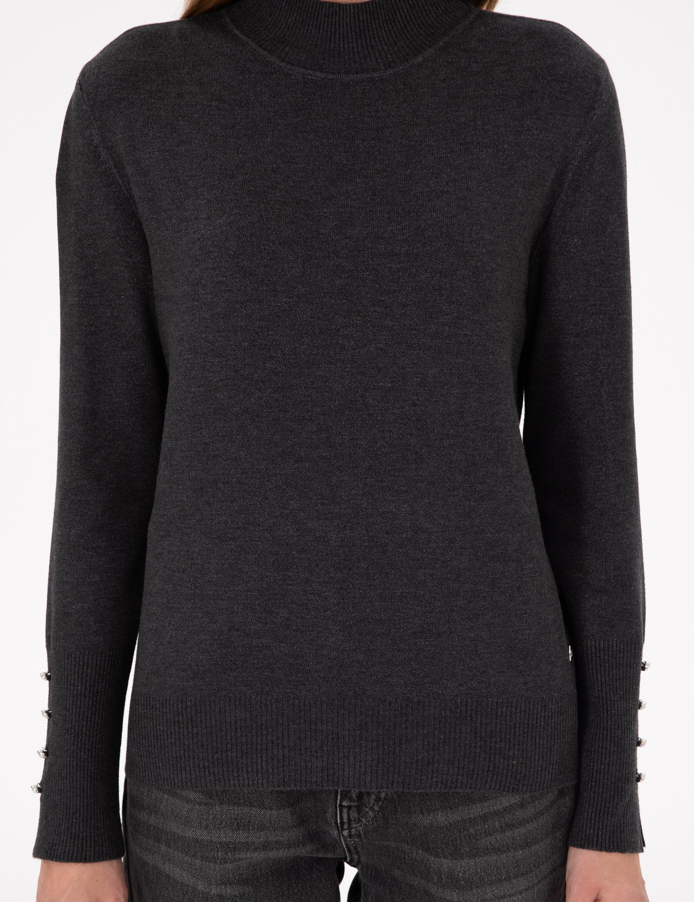 Antrasit Slim Fit Yarım Balıkçı Basic Kazak