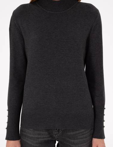 Antrasit Slim Fit Yarım Balıkçı Basic Kazak