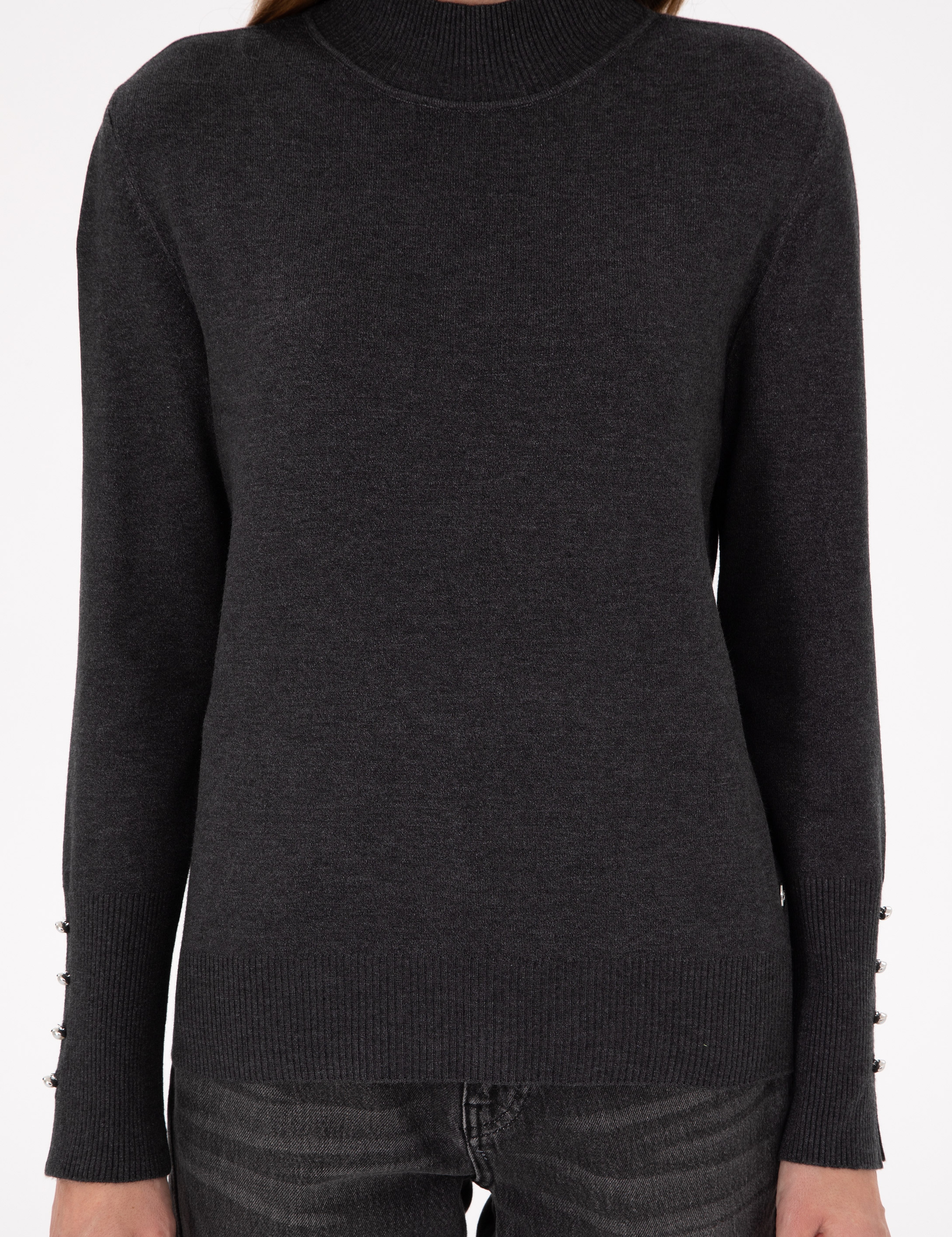 Antrasit Slim Fit Yarım Balıkçı Basic Kazak - Image 6