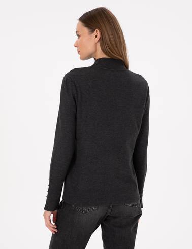 Antrasit Slim Fit Yarım Balıkçı Basic Kazak
