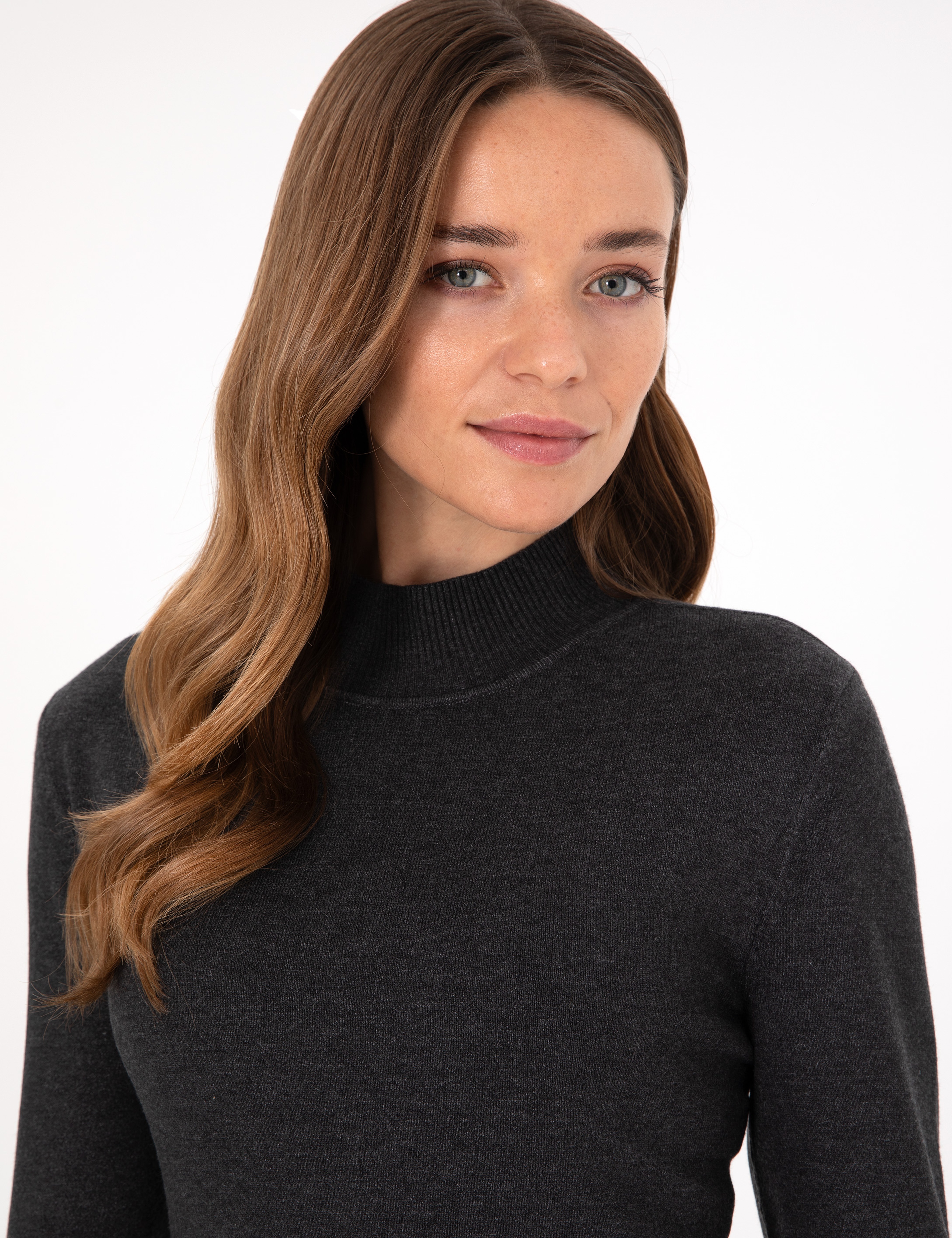 Antrasit Slim Fit Yarım Balıkçı Basic Kazak - Image 2