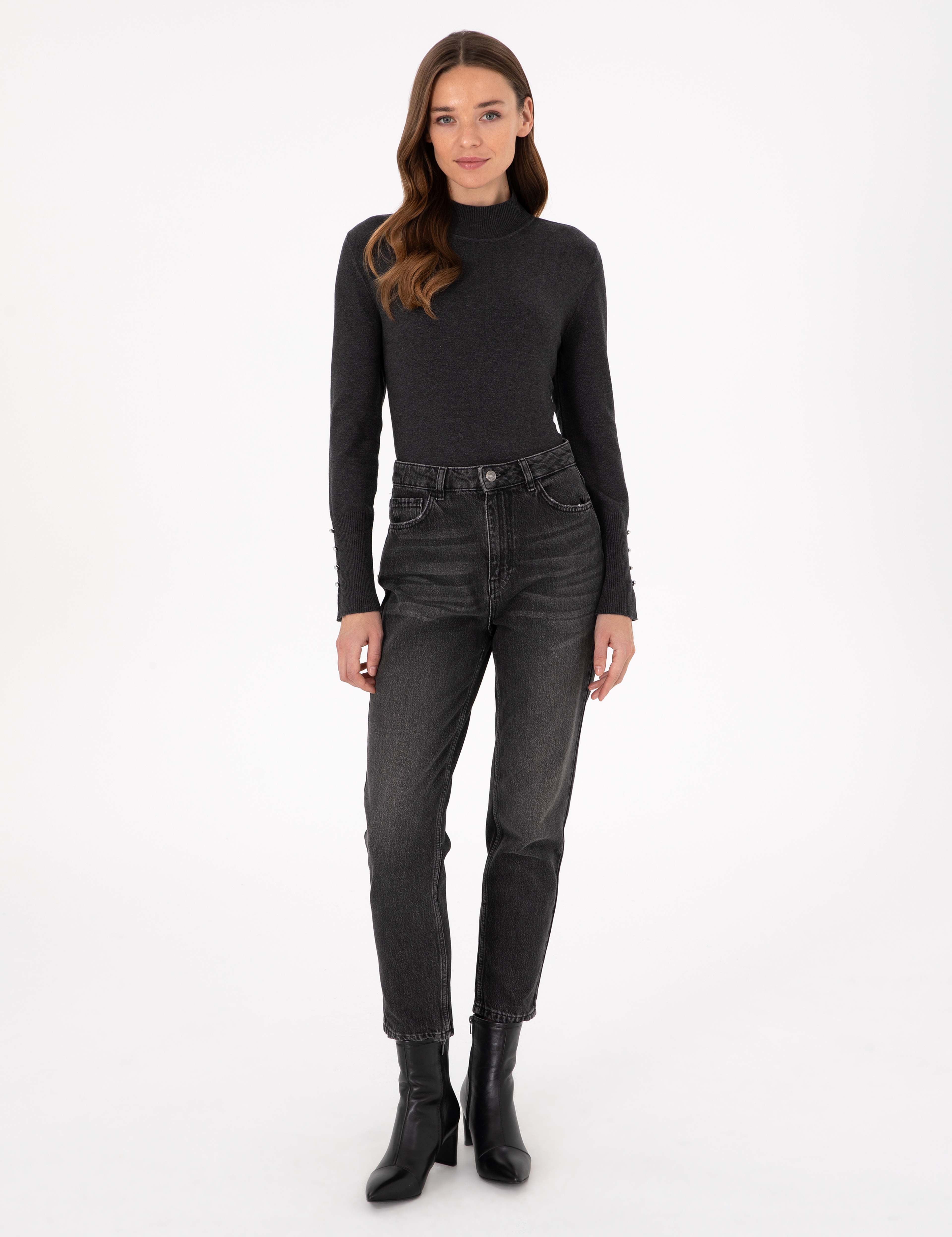Antrasit Slim Fit Yarım Balıkçı Basic Kazak - Image 4
